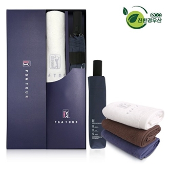 PGA 친환경그린 3단완전자동 우산+ 150g면사타올 세트